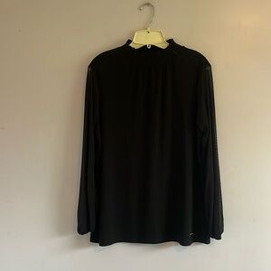 Anne Klein Black Shirt with Sheer Sleeves